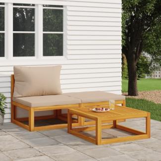 vidaXL 3-tlg. Garten-Lounge-Set mit Kissen Massivholz Akazie 360001