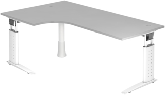 bümö höhenverstellbarer Eckschreibtisch U-Serie 200x120 grau, Gestell in weiß - Schreibtisch L Form, großer Tisch für's Büro, Computertisch höhenverstellbar, US-82-5-W