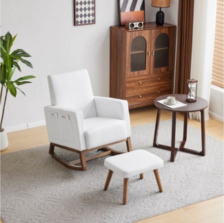 Furnishings Home Schaukelstuhl Massivholzstuhl mit Hocker Weiß (Set)