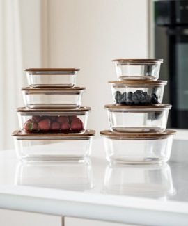 Zoha Frischhaltedose Vorratsdosen Glas mit Deckel - Set mit Akaziendeckel, (8-tlg, luftdicht), Mikrowellenfest, spülmaschiengeeignet und ofenfest ohne Deckel