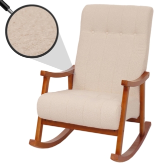 Schaukelstuhl HWC-K10, Relaxsessel, Holz FSC® Stoff/Textil Bouclé (450g/m²) ~ creme, Gestell Walnuss-Optik