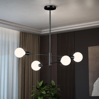 Jibenhome LED Deckenleuchte Drehbare Hängelampe 4/6/8 Flammig Modern Kronleuchter,E27, 4 Flammig-ohne Leuchtmittel, LED fest integriert, Schwarz Pendelleuchte