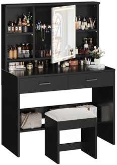 HOMALL Schminktisch Schminktisch mit Spiegel und LED 2 Schubladen und 6 Ablagefächer (Dreifarbiges Einbau-Lichtband mit Unterbau-Tretplatte Kostengünstige Wahl)