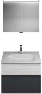 Burgbad FIUMO Waschtisch Set mit Spiegelschrank 82 cm breit, Weiß/Anthrazit, Waschbecken Gussmarmor Weiß