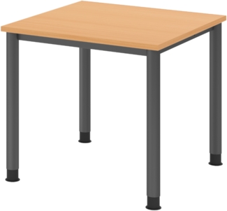 bümö höhenverstellbarer Schreibtisch H-Serie 80x80 cm in Buche, Gestell in Graphit - PC Tisch für's Büro manuell höhenverstellbar, Computertisch verstellbar, HS-08-6-G