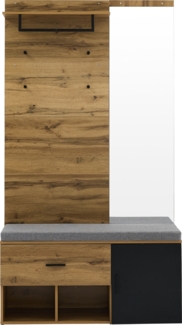 Garderobe 104x39x190 cm, Eicheoptik mit gepolsterter Schuhbank, Spiegel und Schuhschrank,Eiche