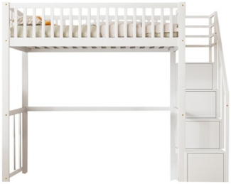 REDOM Kinderbett mit großem Kleiderschrank Regal und Tisch (Hochbett 90x200 cm mit sicherer Aufbewahrungstreppe, stabilem Kiefernholzrahmen für Kinder & Jugendliche – Platzsparend, mit unterem Stauraum für Spielecke & Lernbereich – Ideales Kinderzimmer...