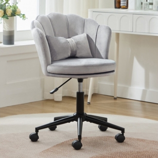 Flieks Drehstuhl mit Rollen Bürostuhl höhenverstellbar (mit schmetterlingsförmiges Lendenkissen und blütenblattförmige Rückenlehne, B55/T62/H73-63 cm), Schminktischstuhl Schreibtischstuhl Ankleidestuhl Samt