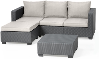 Allibert Salta Gartenlounge: 3-Sitzer, Hocker, Tisch | Inkl. beige Kissen | Rattanoptik | Wetterfest