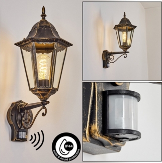 hofstein Außen-Wandleuchte Außenwandlampe mit Bewegungsmelder aus Metall/Glas in Braun/Gold/Klar, Wandleuchte außen im Vintage/Antik/Landhaus-Design, E27, IP44