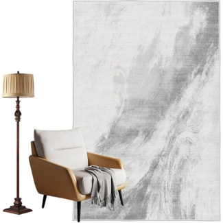 LuxusKollektion Designteppich Teppich Wohnzimmer Kurzflor Waschbar Hellgrau 200x300 cm Rechteckig