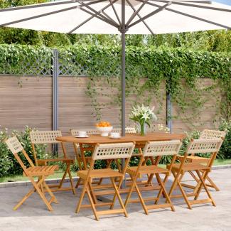 vidaXL Gartenstühle 8 Stk. Klappbar Beige Poly Rattan & Massivholz 3214600