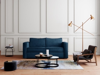 Vente-unique - Schlafsofa mit Matratze 3-Sitzer - Cord - Blau - Liegefläche mit Lattenrost mit breiten Latten 140 cm - Matratze 18 cm - LORETO