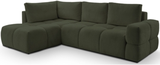 Selsey 'Taremi' Ecksofa mit Chenillebezug, Schlaffunktion und Stauraum, Olivgrün, beidseitig