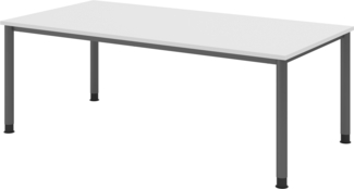 bümö höhenverstellbarer Schreibtisch H-Serie 200x100 cm in weiß, Gestell in Graphit - PC Tisch für's Büro manuell höhenverstellbar, Computertisch verstellbar, HS-2E-W-G