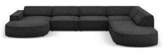Micadoni Panorama-Ecksofa Jodie 7-Sitzer runde Recamiere Rechts Chenille Haga Schwarz