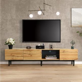 OKWISH TV-Schrank Lowboard mit LED-Beleuchtung inkl. (Wildeiche TV-Schrank, Fernsehtisch mit Glasablage, TV-Board, TV- Ständer) mit 3 Türen und Schubladen