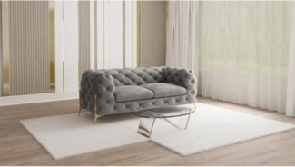 S-Style Möbel Chesterfield-Sofa 2 -Sitzer Ashley mit Goldenen Metall Füßen, mit Wellenfederung