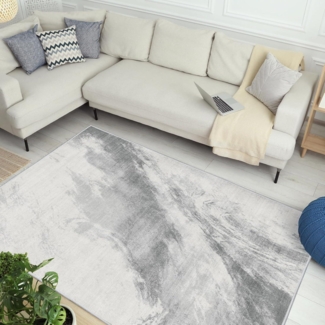 Moderner Flauschiger Teppich 160x230 Hellgrau für Wohnzimmer & Schlafzimmer
