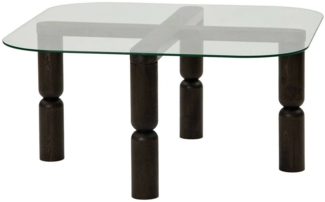 Dmora Wohnzimmertisch Gran, Niedriger Wohnzimmertisch, Kaffeeregal, Couchtisch für Sofa, 80x80h40 cm, Anthrazit und Transparent