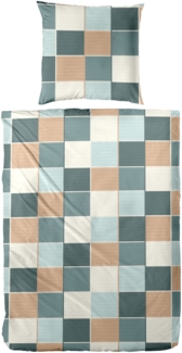 Primera Feinbiber Bettwäsche 135x200 Karo weiß sand blau 173108-51