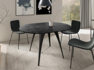 Esstisch Calliso 100, Ausziehbarer, Beine aus Stahl (Farbe: Schwarz / Black Pietra Grigia)