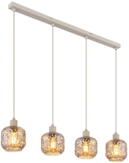 Hängeleuchte, beige, Glas, rauchfarben, Dellenstruktur, H 120 cm