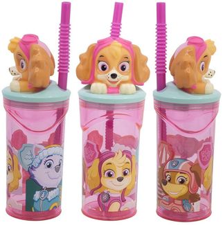 PAW PATROL Becher Paw Patrol Skye 3D Deckel Kinder Trinkbecher integriertem Halm 360ml