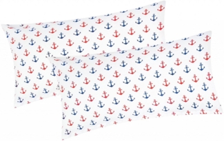 Heubergshop Kissenbezug, (2 Stück), 2er Set 40x80cm - Anker Rot Blau Baumwolle Kissenhülle (392/1-40x80)