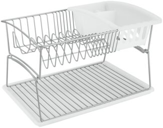 METALTEX Geniustex 45 x 31 x 28 cm - Spülkorb mit Abtropfschale und Bestecksammler, silber/transparent, Polytherm / Geschirrkorb / Abtropfgestell
