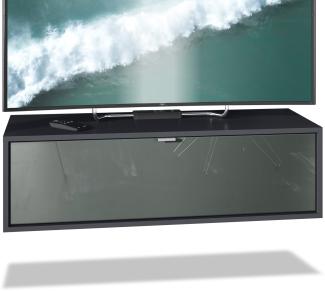 TV Board Lana 100 Hängeschrank Lowboard 100 x 29 x 37 cm, Korpus in Schwarz Matt, Fronten in Grau Hochglanz