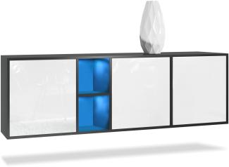 Vladon Kommode Cuba - Schwarz matt/Weiß Hochglanz - Modernes Sideboard für Ihr Wohnbereich - (BxHxT) 182 x 53 x 35 cm