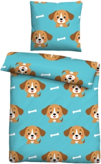 Traumhaft schlafen - Castell - Markenbettwäsche Polar-Fleece Bettwäsche 0330247 HUND, türkis, 1x 135x200 cm + 1x 80x80 cm