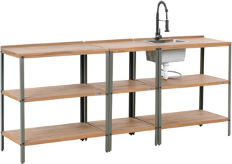 Outdoor-Küche 3er Set mit Spüle IVREA zertifiziertes Akazienholz Braun Schwarz