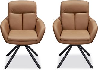 Armlehnstuhl >Amy< (2er Set) Echtleder-Sitz + Mikrofaser, braun - 63x90x65 (BxHxT)