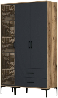 Dmora Kleiderschrank 3 Türen Awty, Schlafzimmermöbel, Schrank, Garderobe, 120x48h201 cm, Walnuss und Anthrazit