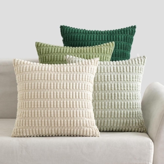 EMEMA Kordsamt Kissenbezüge 4er Set 45x45 cm Dekorative Sofakissen Grün Serie