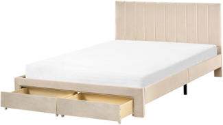 Bett mit Schubladen Samtstoff LONZAC 140 x 200 cm Beige