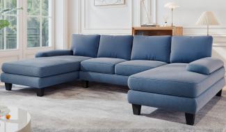 HOMALL Ecksofa Ecksofa mit Abnehmbarer Sofabezug, U-Shape Sofa mit 4 Kissen, Grau