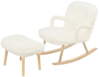 FUROKOY Schaukelstuhl Beige Stillsessel Relaxsessel Schaukelsessel Wollenoptik, Schwingsessel Wollenoptik für Schlafzimmer, Wohnzimmer