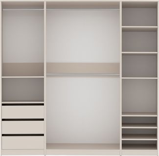 Marmex Möbel TRES SET J Kleiderschranksystem, offener Kleiderschrank mit Kleiderbügeln, Regalen, Schubladen, multifunktionales Kleiderschrankset für Schlafzimmer, laminierte Spanplatte, graubeige cashmere, 210x206x51 cm
