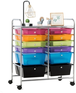 COSTWAY Rollwagen, mit Arbeitsplatte & 12 stapelbaren Schubladen, 38x64x75cm