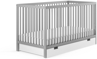 Kids Collective Babybett mit Schublade und Matratze Kinderbett Gitterbett 60x120 & 70x140 cm höhenverstellbar & herausnehmbare Sprossen | 60x120 cm Buchenholz Grau sehr stabil Made in Europe