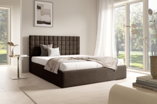 MEBLINI Polsterbett 140x200 mit Lattenrost ohne Matratze – BALEARO – Dunkelbraun Samt – Doppelbett mit Bettkasten - Stauraumbett - Kopfteil Bett mit Stauraum