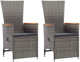 vidaXL Garten-Liegestühle 2 Stk. mit Auflagen Poly Rattan Grau 46045