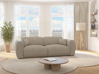 Vente-unique - Sofa mit Schlaffunktion 4-Sitzer - Strukturstoff - Off-White - POGNI von Maison Céphy
