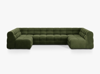 Micadoni Panorama-Sofa Kendal 7-Sitzer Samt Armeegrün