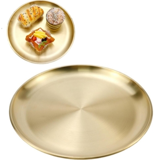 Mutig Speiseteller Gold Speiseplatte,Edelstahl,rundes,Tablett,Serviertablett,20 cm, Edelstahl Teller,für Küche Party Camping Weihnachten Restaurant