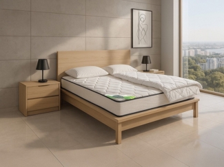 Vente-unique - Bett-Set mit Schaumstoffmatratze, Bambus-Bezug, Bettdecke + 2 Kissen - 140 x 190 cm - 15 cm hoch - KANANI von NATUREA