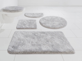 Grund Badematte Melos, Badvorleger, Badezimmer Teppich, sehr weich, Höhe 27 mm, rutschhemmend beschichtet, fußbodenheizungsgeeignet, Kunstfaser, rechteckig, 3-tlg. Hänge-WC Set, melierte Optik, sehr weicher Flor, Melange-Effekt, Made in Europe